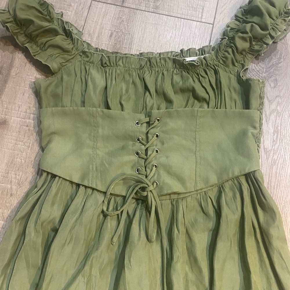 Cider Olive Green Smocked Dress